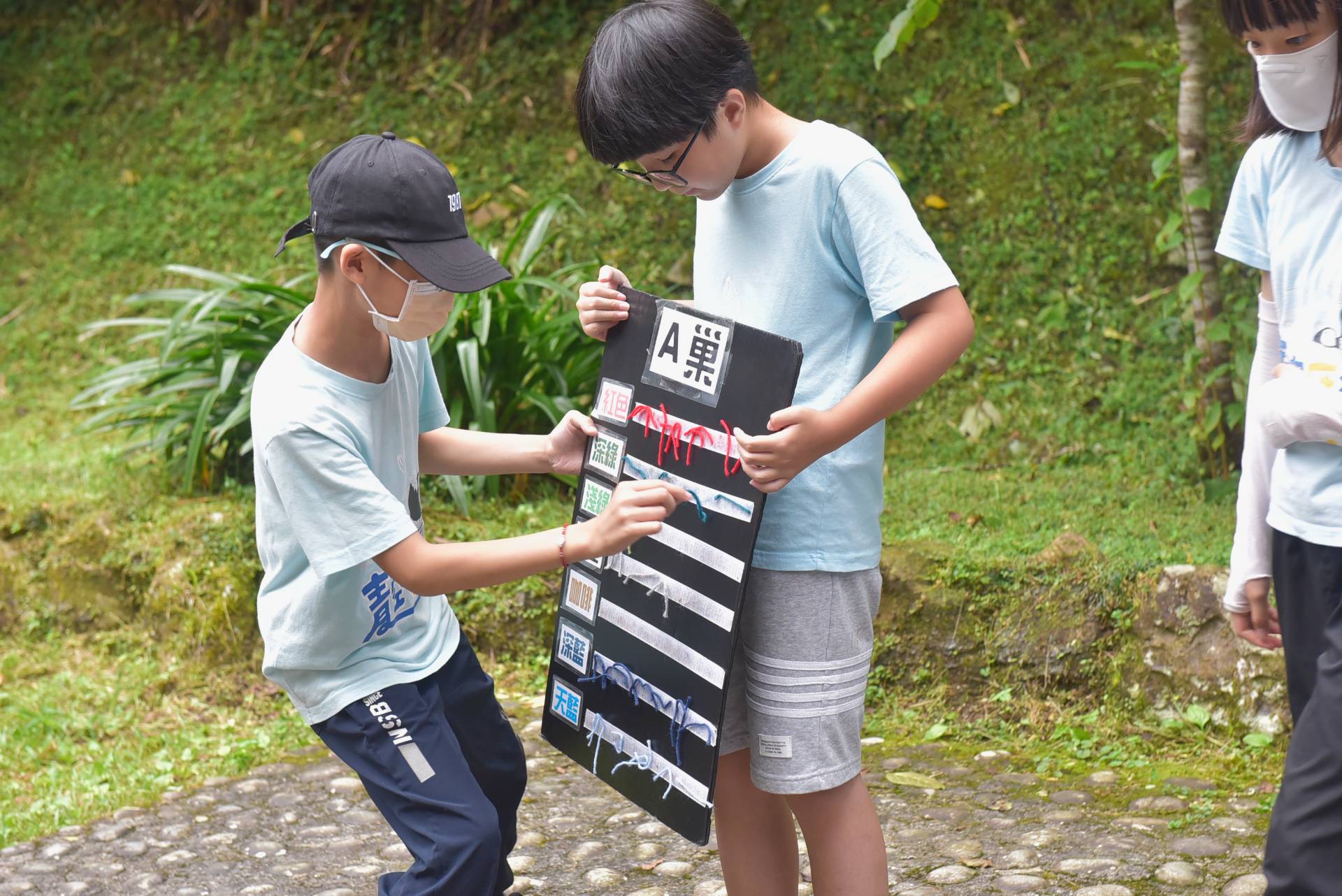 蟲蟲隱身術-學生進行毛線蟲尋找活動