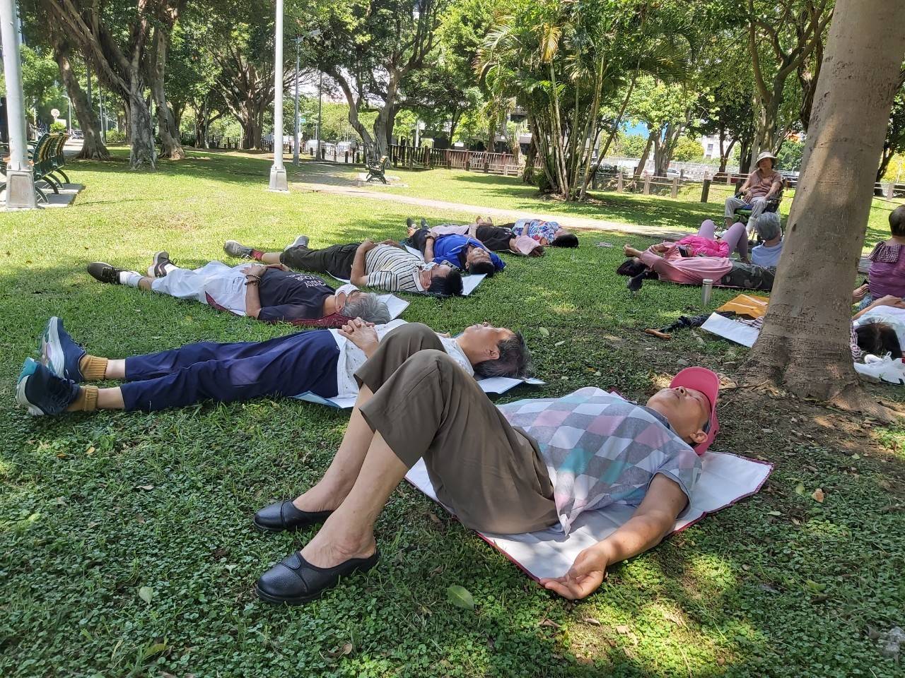 在森療師的引導下跟隨自然呼吸、讓身體在伸展之間釋放壓力、回到安定