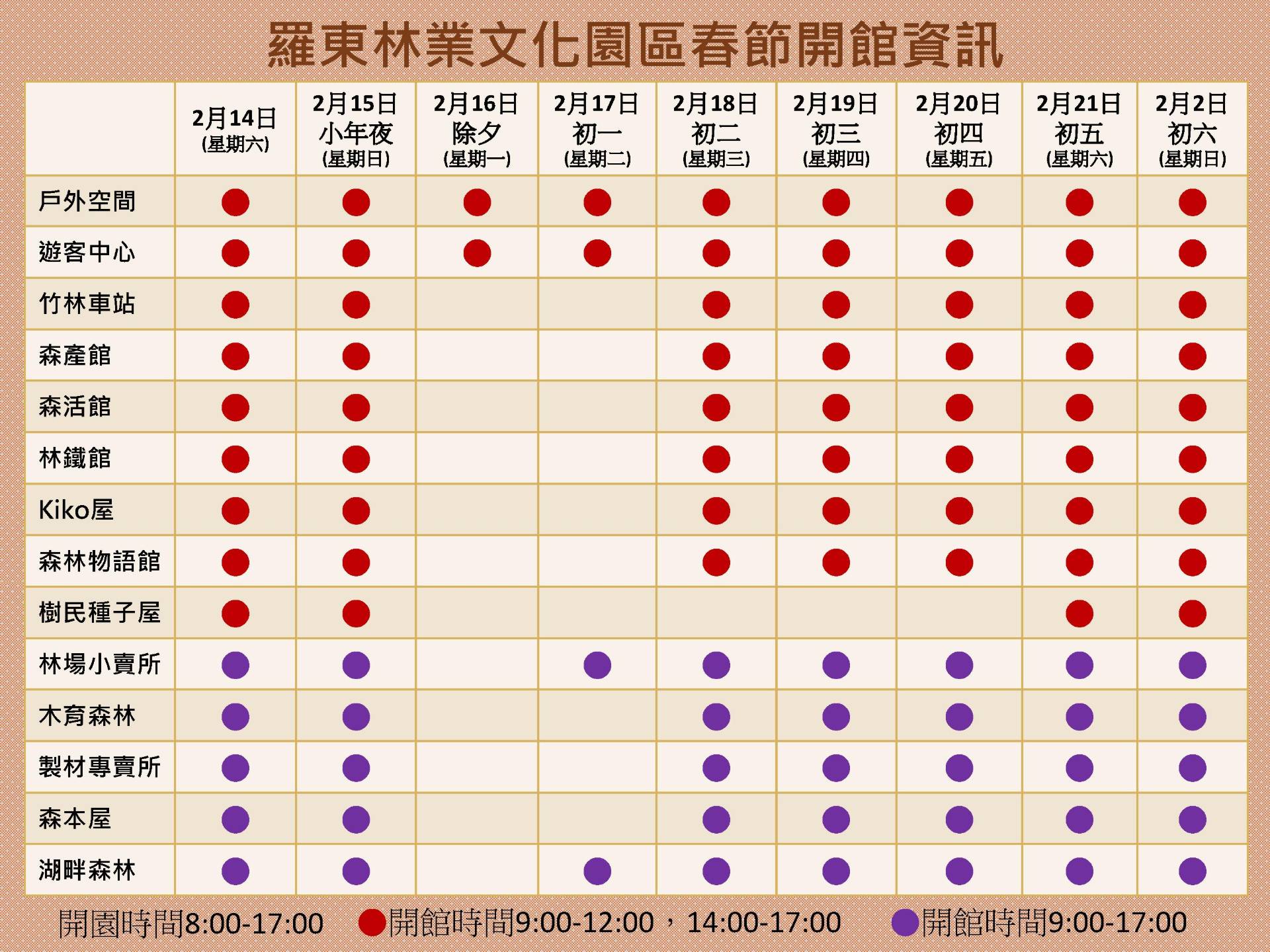 2026春節期間開休館時間